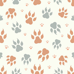 Fototapeta premium Cat paw cute pink shape seamless repeat pattern