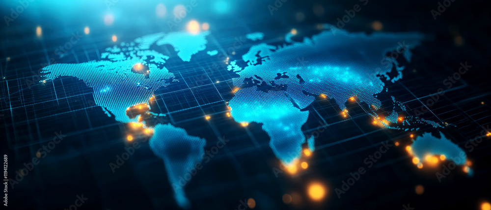 Poster analyzing global gdp trends through digital maps worldwide economic data visualization high-tech env