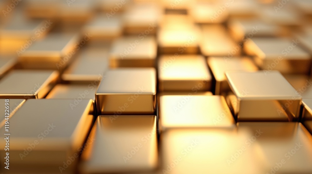 Poster abstract arrangement of gold cubes creates a futuristic atmosphere with dynamic reflections and a se
