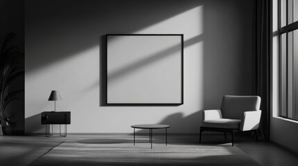 Minimalist Living Room with Natural Light and Empty Art Frame