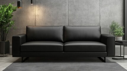 Modern Black Couch in Stylish Living Room with Elegant Decor