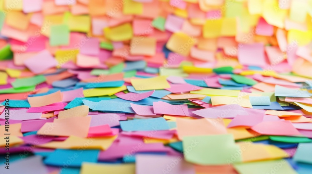 Poster a vibrant wall is filled with an array of colorful sticky notes arranged in a creative pattern, show