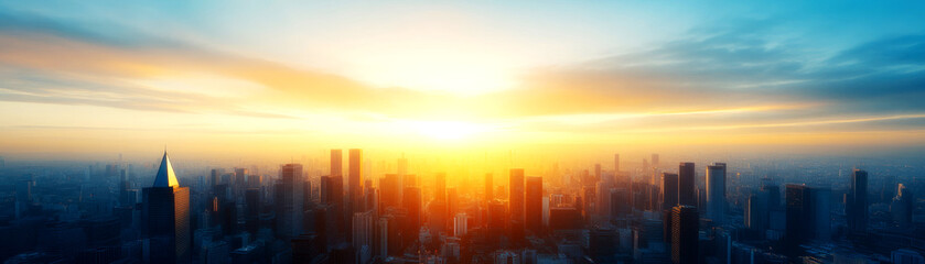 Fototapeta premium Sunrise over urban skyline new york city aerial view modern business environment economic growth and gdp insights