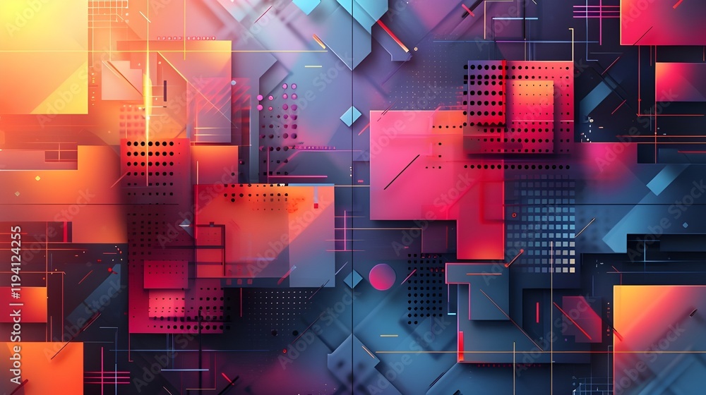 Aufkleber abstract futuristic digital design with layered geometric patterns