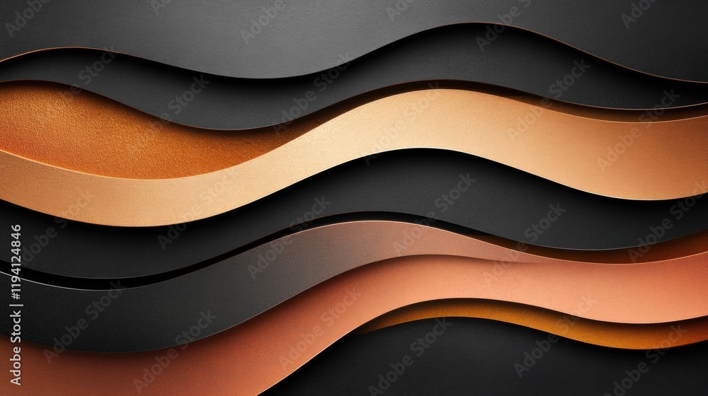 Aufkleber an abstract artwork featuring flowing metallic waves in copper and black, creating a dynamic and tex