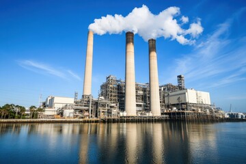 Industrial Complex with Towering Smoke Stacks