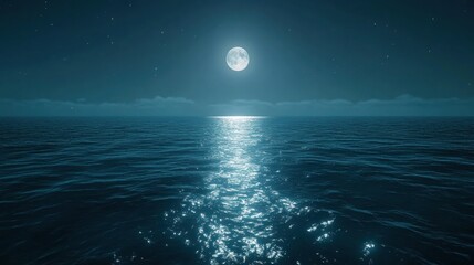 Fototapeta premium Serene Night Ocean View Under Bright Full Moonlight Reflection
