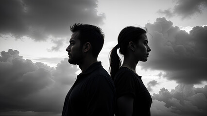 Silent Conflict: A Man and Woman Standing Back-to-Back, Reflecting Argument and Disagreement