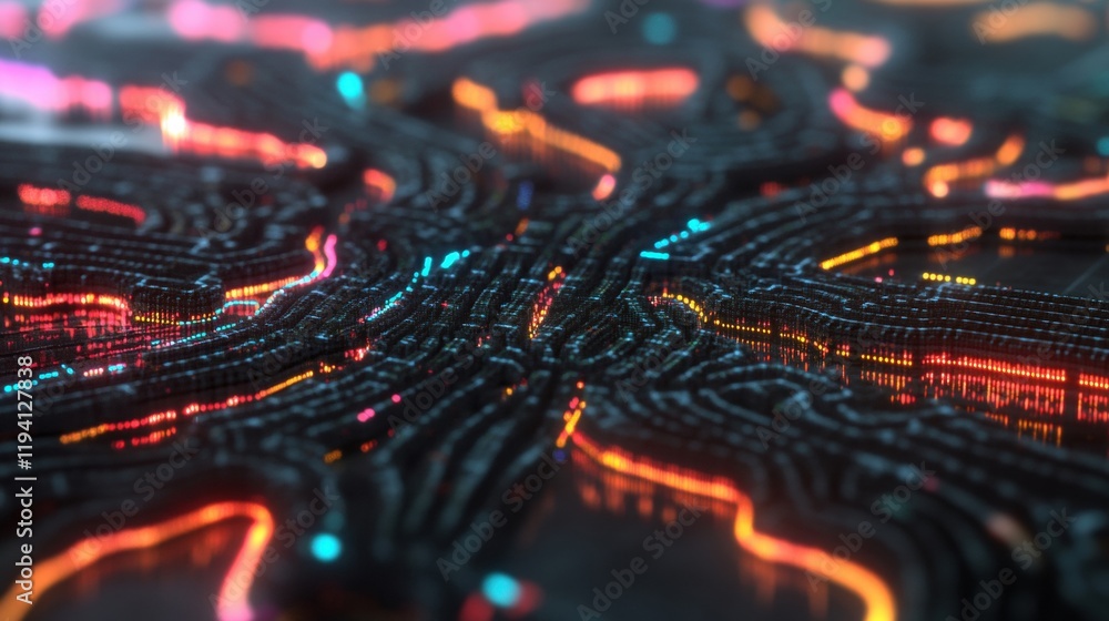 Aufkleber abstract representation of a digital network featuring luminous nodes interconnected through vibrant
