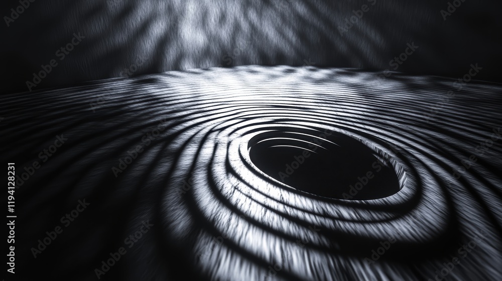 Poster the shadow of a spiral cast on a smooth surface, creating an abstract, hypnotic effect with soft lig
