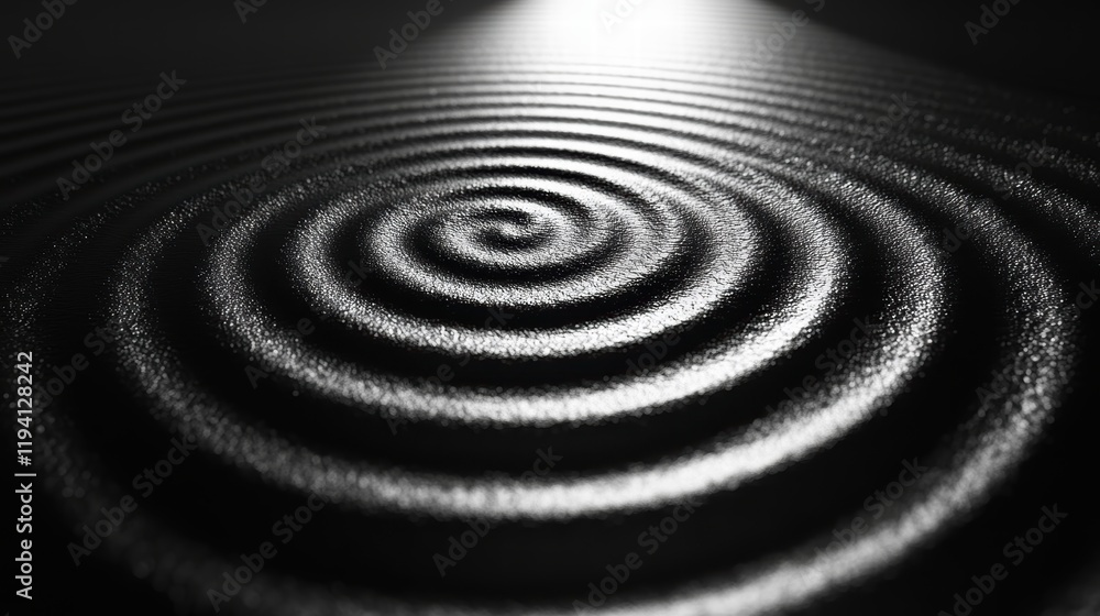 Poster the shadow of a spiral cast on a smooth surface, creating an abstract, hypnotic effect with soft lig