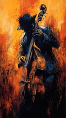 Abstract Jazz Musician with Double Bass