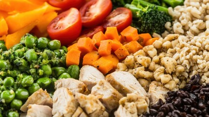 A balanced flexitarian meal, with a mix of plant-based and lean animal proteins, vegetables