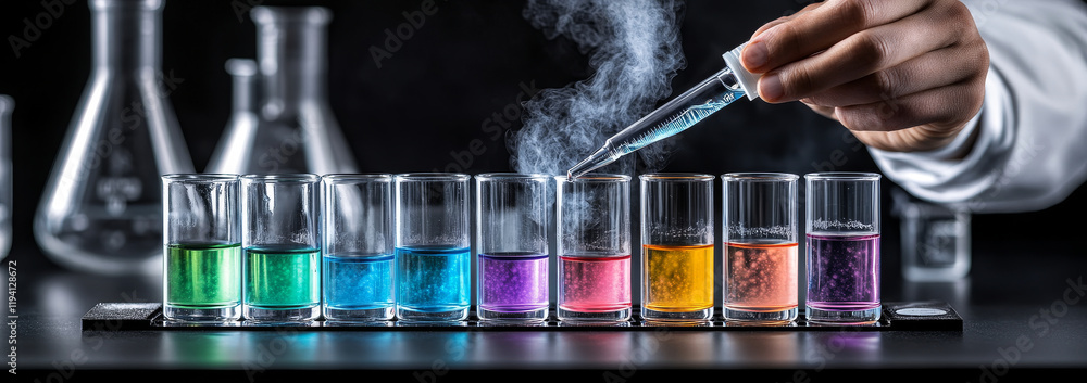 Poster vibrant colorful laboratory experiment with test tubes and smoke creating an engaging science enviro