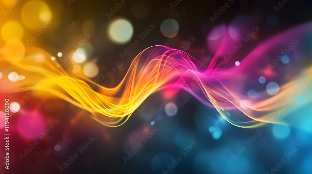 Poster Abstract Colorful Wave with Bokeh Lights Background