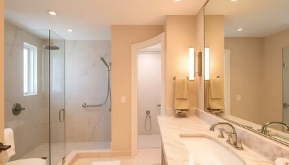 Modern Bathroom with Glass Shower and Marble Vanity