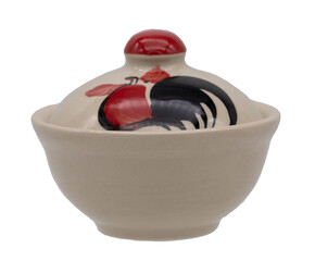 Ceramic bowl with lid on transparent background (PNG File)