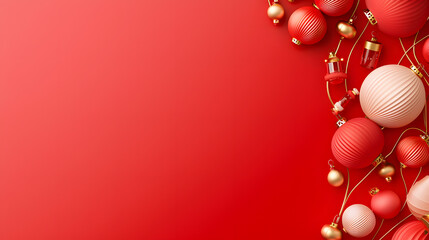 Decorative holiday ornaments christmas celebration festive decorations red background close-up view seasonal cheer