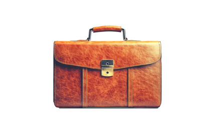 brown leather briefcase isolated on transparent background