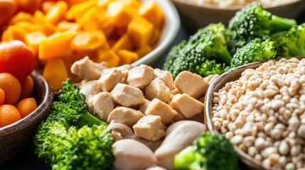 A balanced flexitarian meal, with a mix of plant-based and lean animal proteins, vegetables