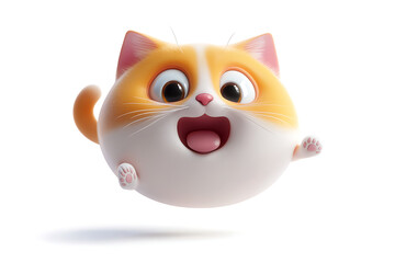A cute, animated cat character with a joyful expression, floating in a playful manner.
