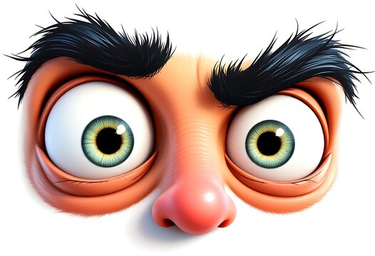 Funny Cartoon Face with Big Eyes and Frowny Brows