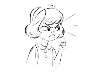 Angry Retro Girl Woodcut Engraving Style Vector Illustration with Intricate Hand-Drawn Details
