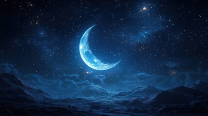 Fototapeta premium Crescent Moon over Mystical Mountains