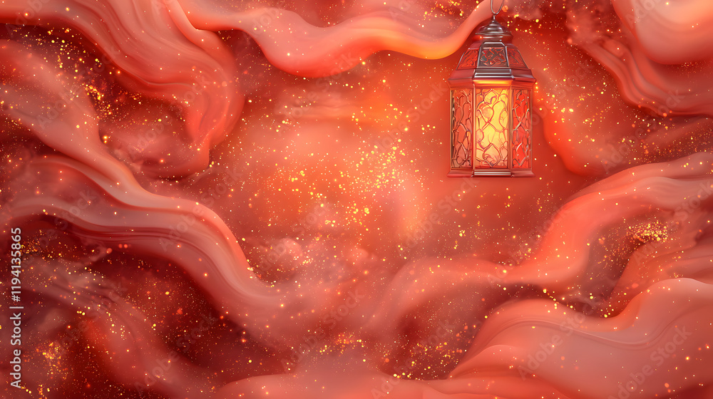 Poster illuminated lantern amidst swirling fabrics ethereal setting digital art warm glow abstract view mys