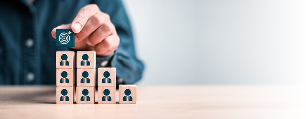 leader and followers pointing. human icon for customer focus target group and customer relation...