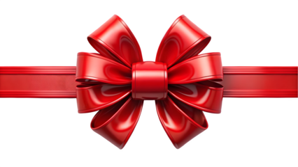 red satin ribbon bow on transparent background 