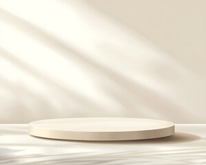 Elegant Beige Round Pedestal Display with Soft Light and Shadows for Product Presentation
