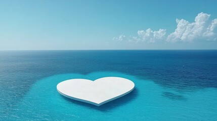 Fototapeta premium Valentine heart idyllic Love concept. Heart-shaped platform on tranquil blue ocean water under a clear sky.