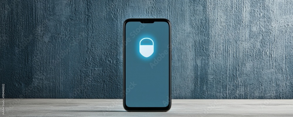 Poster smart security biometrics threats concept. a smartphone with a lock icon displayed on the screen aga