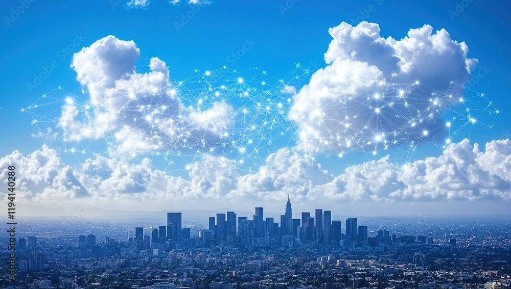 Poster smart city: cloud computing networks connect urban skylines efficiently and globally