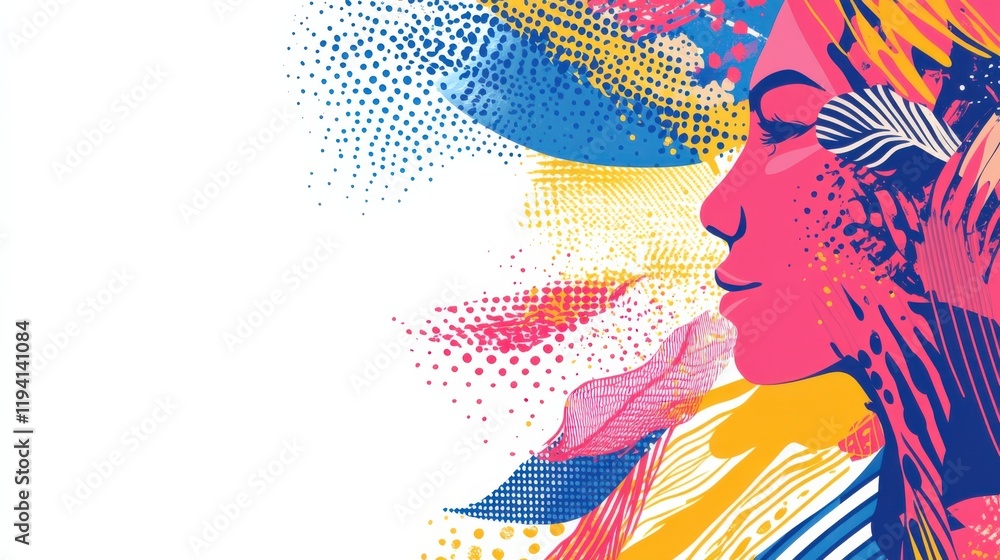 Aufkleber vibrant abstract profile of a woman with bold colors and dynamic patterns representing creativity an