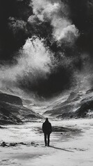 Obraz premium Solitude in a Monochrome Mountain Valley