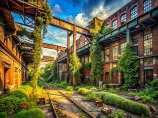 Obraz premium Abandoned Industrial Ruins, Overgrown Lenin Park, Urban Exploration Photography