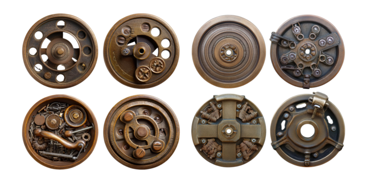 Vintage Mechanical Gears and Engine Parts Collection, PNG collection, set bundle, isolate on transparent or white background