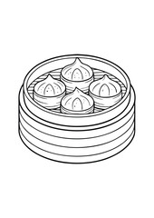 coloring page, simple black lineart illustration of a dimsum on white background. coloring page ready for print