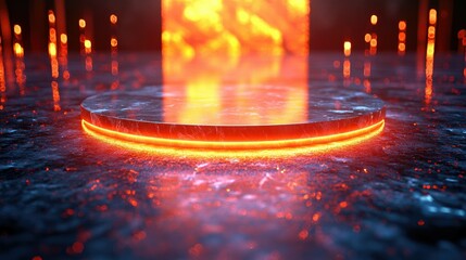 Futuristic Glowing Platform: Abstract Digital Art Background. Neon Lights and Vibrant Colors. Sci-Fi Render