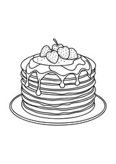 coloring page, simple black lineart illustration of a pancakes on white background. coloring page ready for print