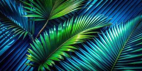 Fototapeta premium Abstract Palm Leaf Textures: Dark Blue & Green Aerial Photography