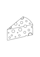 coloring page, simple black lineart illustration of a cheese on white background. coloring page ready for print