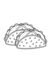 coloring page, simple black lineart illustration of a tacos on white background. coloring page ready for print