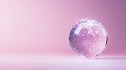 Delicate Crystal Bubble with Twinkling Sparkles and Soft Pink Background for a Dreamy Aesthetic in Photography and Art