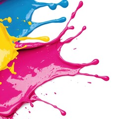 Vibrant Splashes of Cyan, Magenta, Yellow and Black Paint Isolated