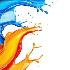 Fototapeta premium Vibrant Splash of Blue and Yellow Paint on White Background