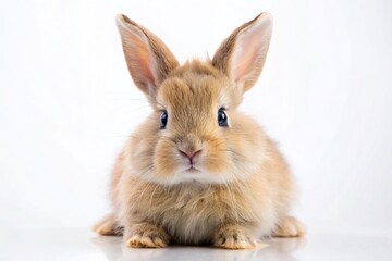 Adorable Fluffy Easter Bunny Rabbit on White Background - Cute Pet Stock Photo
