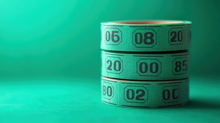 Stack of teal numbered raffle tickets on a teal background.